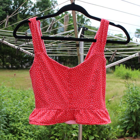 Red Polka Dot Cropped Peplum Tank Top - Picture 1 of 3